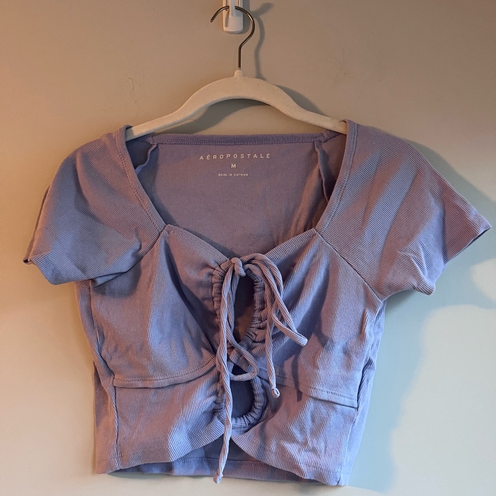 Aeropostale Women's Light Blue Tie-Front Crop Top